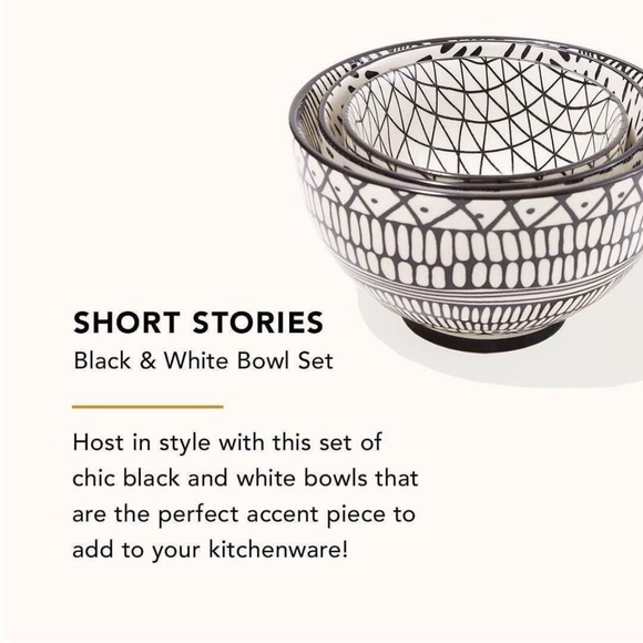 NWT Short Stories Black & White Bowl Set - Picture 4 of 5